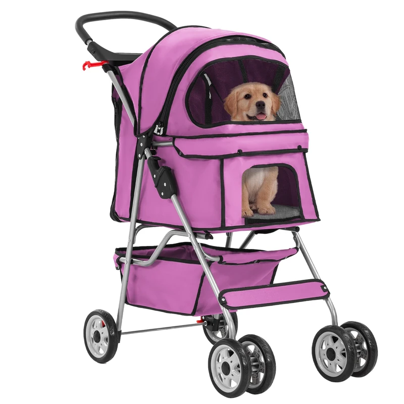 FDW Dog Stroller | 4 Wheels|Up to 15 kg| Foldable Pet Buggy Jogger| Pink