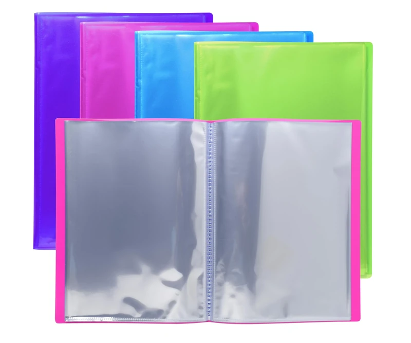 Exacompta - Ref 85280E - Box of 8 Iderama Document Sleeves - 60 smooth crystal pockets - 120 views - for A4 - size 24 x 32 cm - semi-rigid polypropylene cover - 4 assorted colours