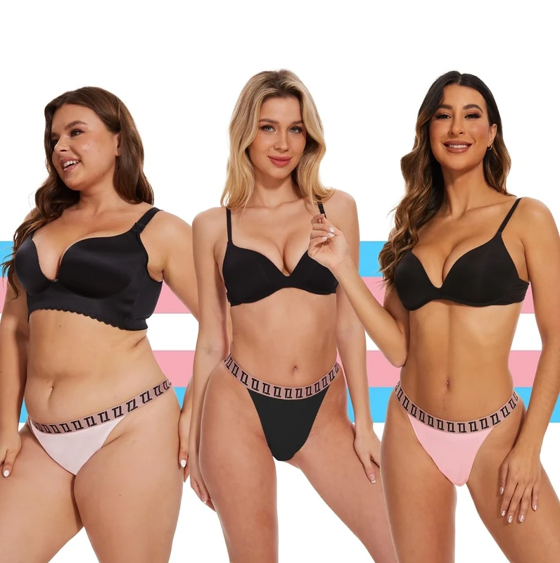 tcomfifits 3 Pack-Tucking Thongs Gaff Panties for Transgender Women MTF, Comfy, Flatten Hidden, Black/White/Pink, L