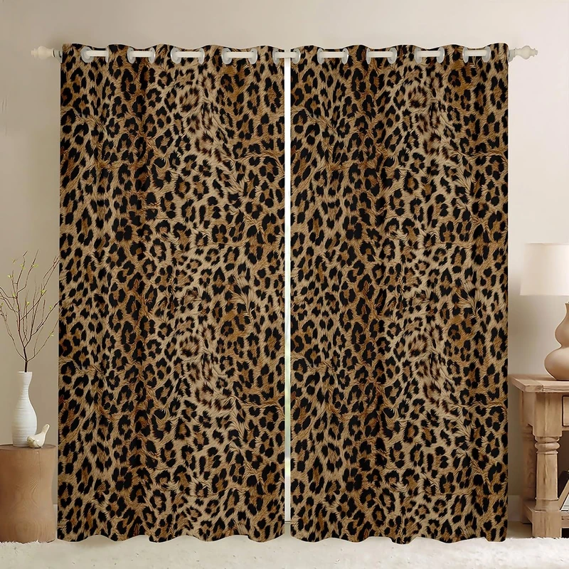 Feelyou Leopard 30%-50% Blackout Curtains, Cheetah Print Darkening Drapes for Bedroom for Kids Boys Girls Animal Window Curtains Safari Living Room Window Treatments (2 Panels, 52 x 96 Inch)