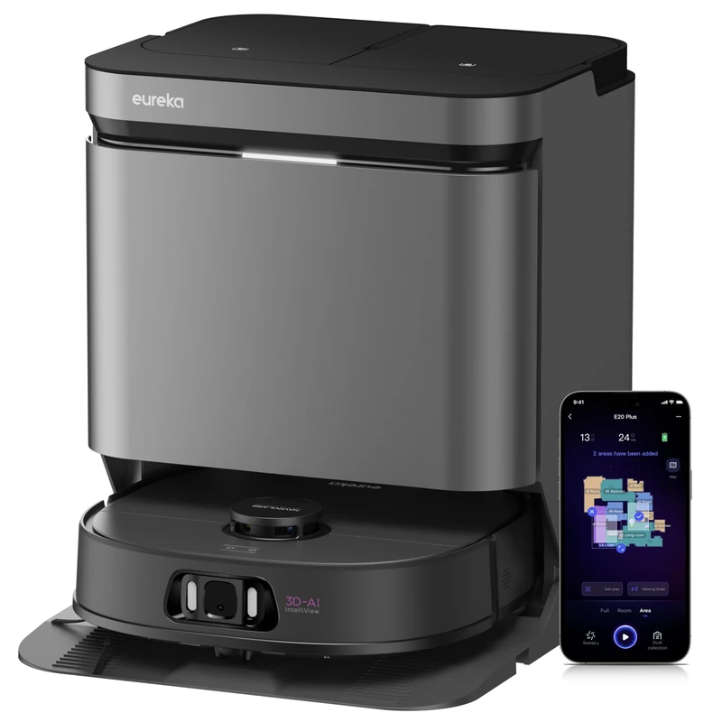 Eureka J15 Pro Ultra Robot Vacuum & Mop, 16200Pa, FlexiRazor™ Anti-Hair Tangling, AI Obstacle Avoidance, Voice Control, 75℃ Self-Cleaning, Extendable Side Brush, Black