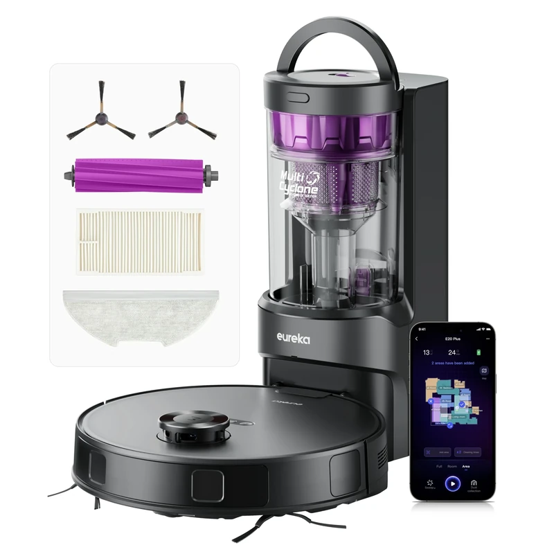 Eureka E20 Plus Robot Vacuum Cleaner with Bagless Self Emptying Station, 8000Pa Robotic Vacuum and Mop, 45 Day Hands-Free Cleaning, Anti Hair-Tangling, AI 3D Obstacle Avoidance, Lift Mop for Carpets