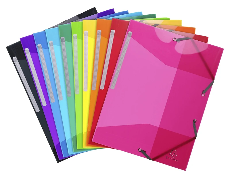 Exacompta - Ref 55670E - Box of 30 Iderama PP Elastic folders - 3 Flap Pockets - Made of semi-Translucent and Glossy Polypropylene - Size 24 x 32 cm for A4 Size - 10 Assorted Colours