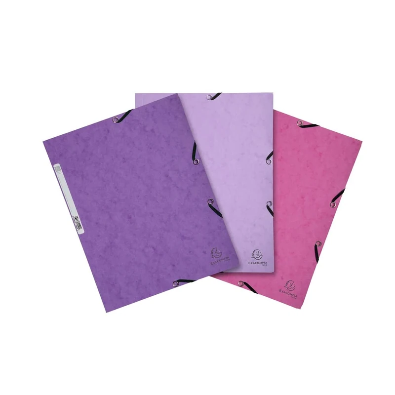 Exacompta - Ref 55574E - Box of 51 Elastic folders with 3 Flaps Glossy Card 400 g/m2 - Size 24 x 32 cm for documents in A4 Format - 3 Candy Colours: Purple, Pink, Purple