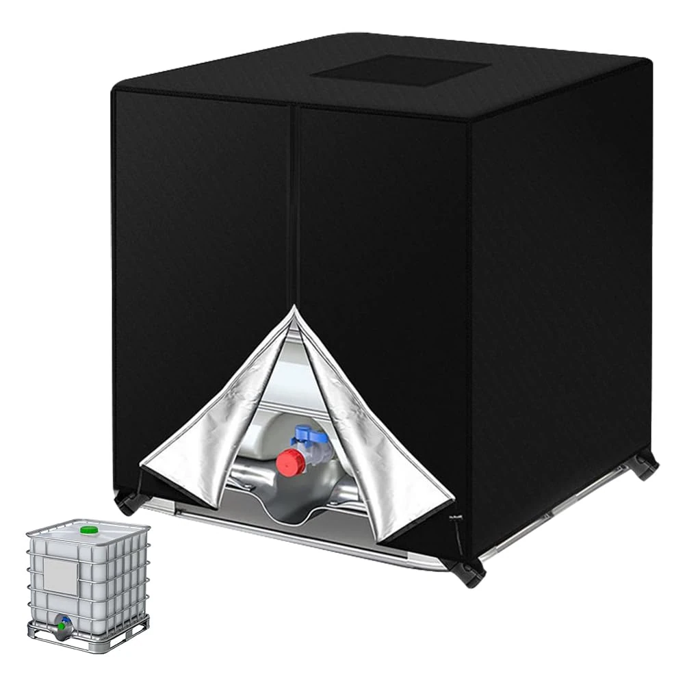 Hotut IBC Tank Cover 1000L Waterproof 420D Oxford Fabric Protective Container with Zipper, 120x100x116cm, Windproof Anti-UV Buckled Straps