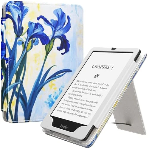 MoKo Case for 6.8" Kindle Paperwhite 2021 & Signature Edition, Slim PU Shell Cover with Auto-Wake/Sleep, Blue Iris