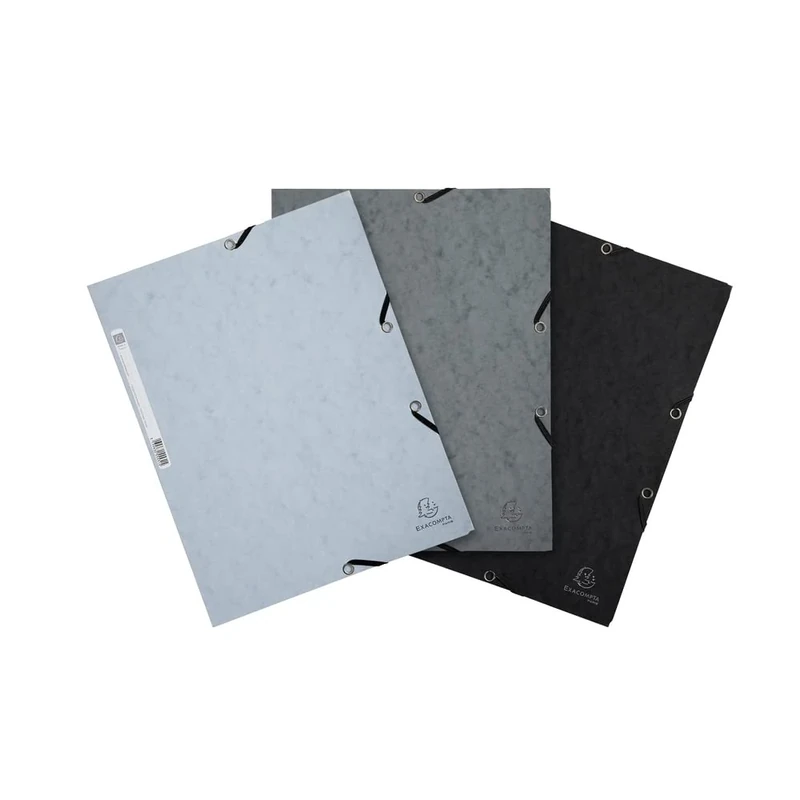 Exacompta - Ref. 55571E - Box of 51 Elastic folders with 3 Flaps Glossy Card 400 g/m2 - Size 24 x 32 cm for documents in A4 Format - 3 Colours: Grey, Dove Grey, Black