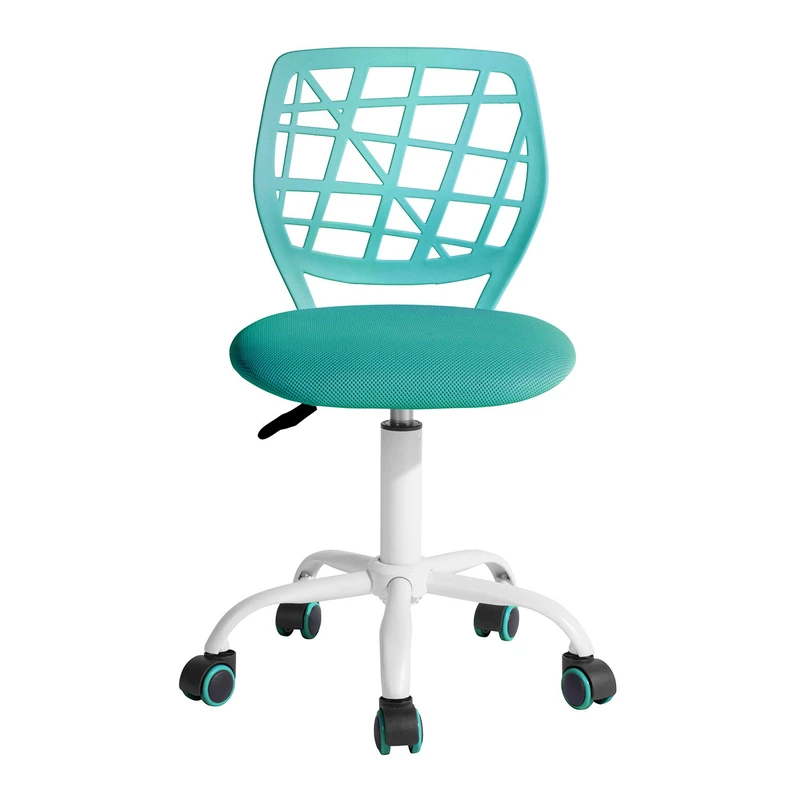 FurnitureR Gaming Chair for Children, Office Chair, Gamer Chair, Desk Chair, Ergonomic Modern Design, Armless, Seat Height Adjustment, Rubber Wheels, Turquoise