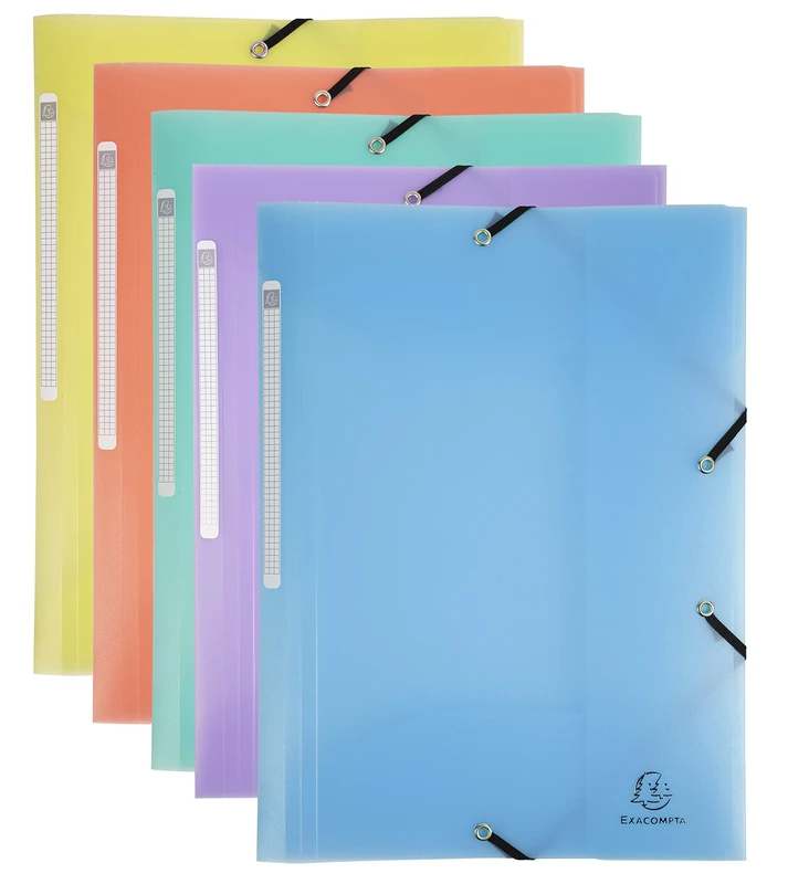 Exacompta - Ref 55170E - Box of 25 Elastic folders Chromaline Pastel - 3 Flap Pockets - Translucent Polypropylene - Size 24 x 32 cm for A4 Format - 5 Assorted Colours