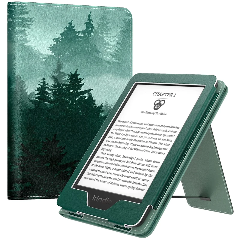 MoKo Case for 7"/6.8" Kindle Paperwhite(12th/11th Generation-2024/2021) and Kindle Colorsoft Signature Edition, Slim PU Shell Cover Case with Auto-Wake/Sleep for Paperwhite 2024, Green Forest