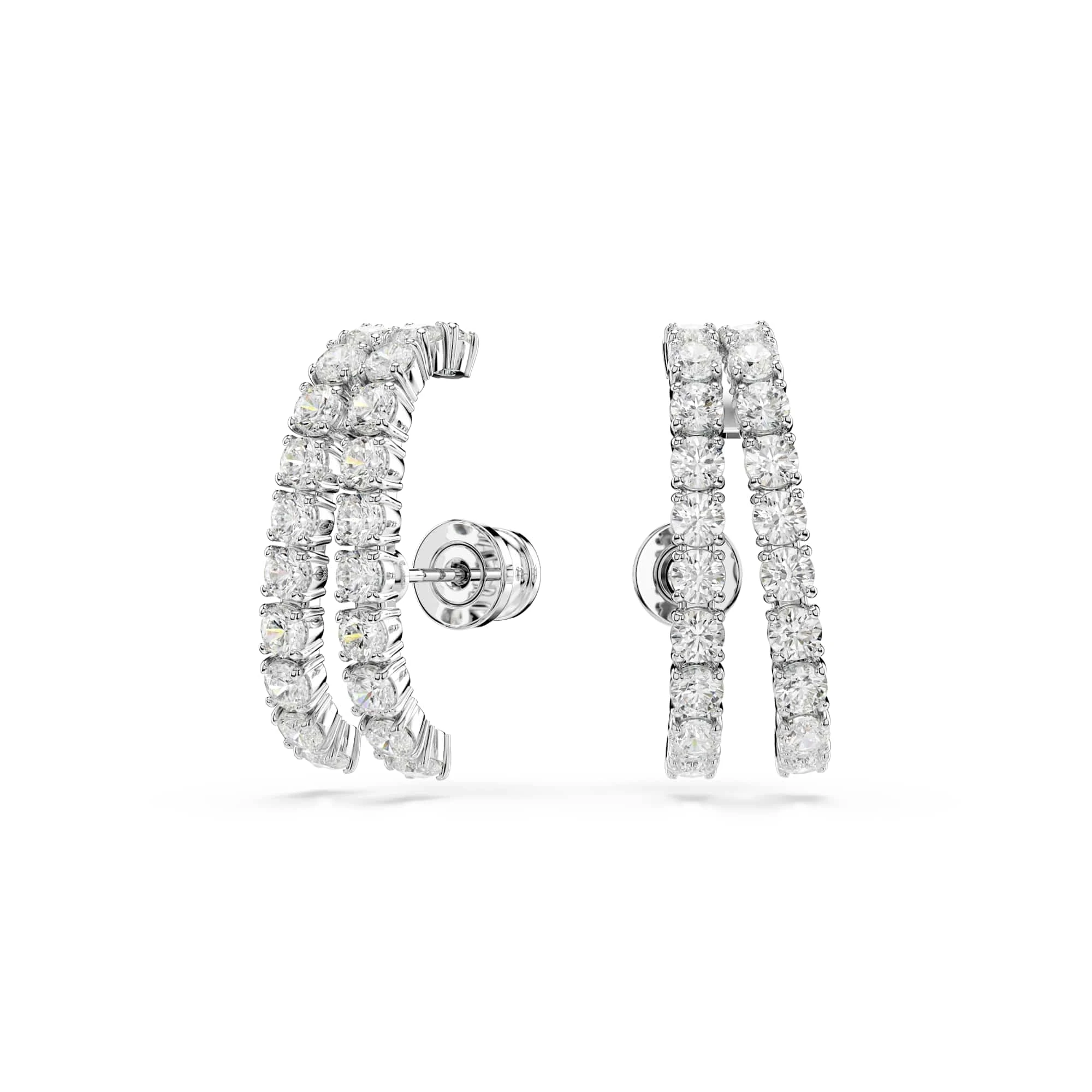 Swarovski Matrix Pierced Ear Cuffs, Double Bands of Clear Round-Cut Crystals in a Rhodium-Finished Setting, Part of the Swarovski Matrix Collection