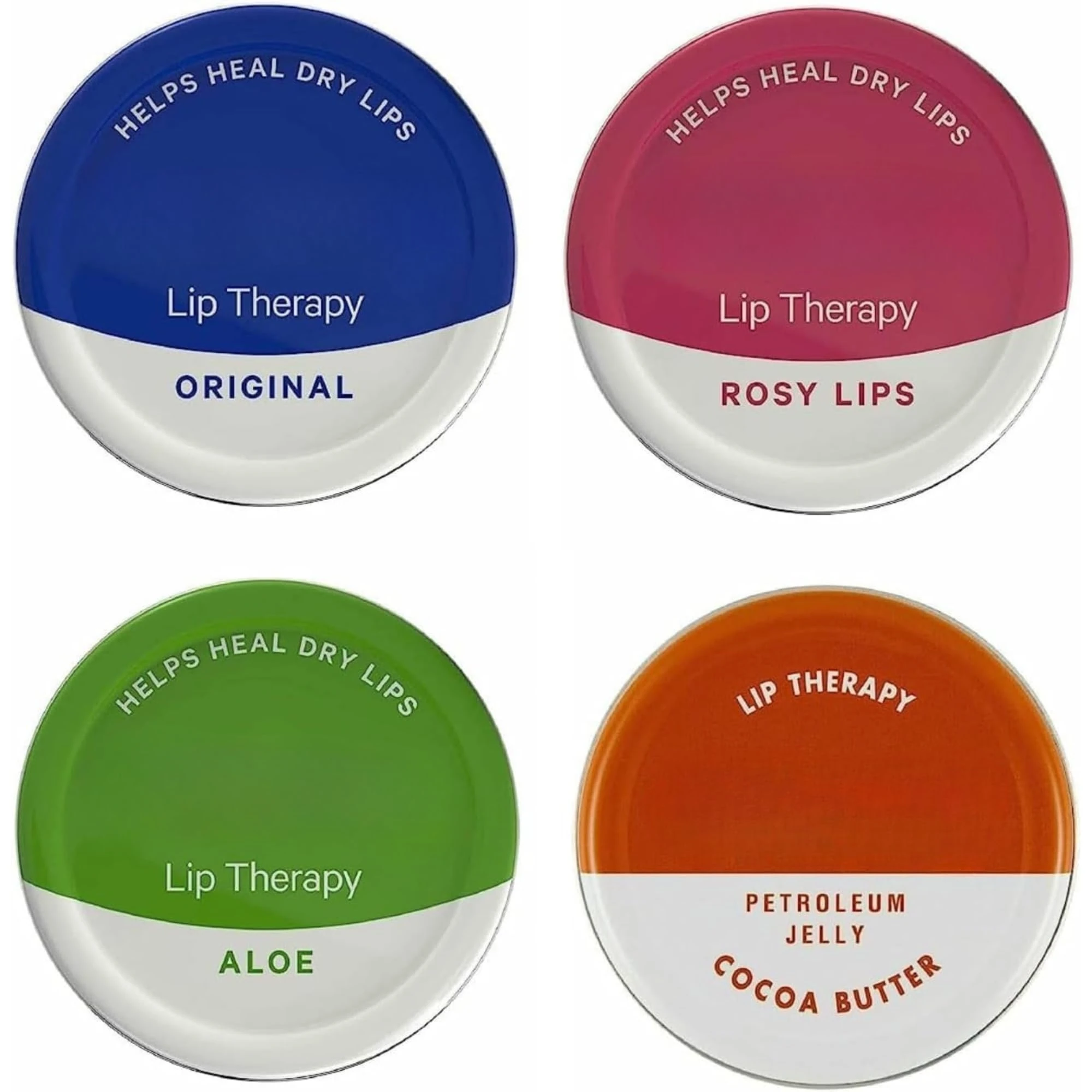 Vaseline Lip Balm - Petroleum Jelly - Lip Therapy - Original, Coco Butter, Alo VeraAnd Rosy 20g Tin - Soothes Dry Lips - Pack Of 4