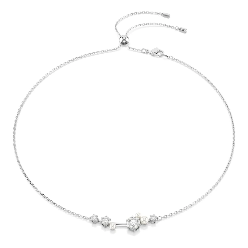 Swarovski Constella Pendant Necklace, Clear Round-Cut Crystals and Crystal Pearls in a Rhodium-Finished Setting, Part of the Constella Collection