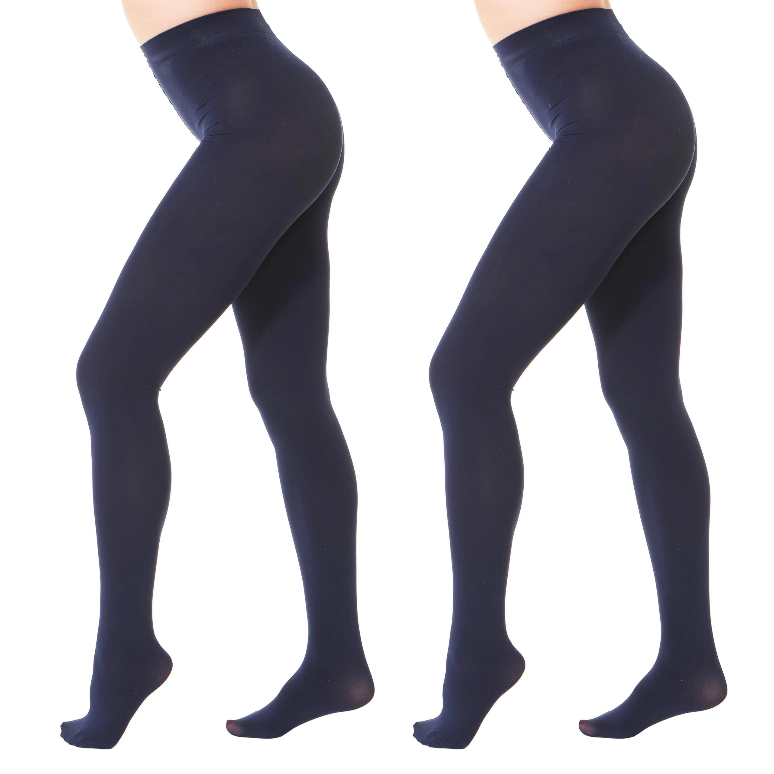 EVERSWE 2 Pairs Pack Women's Opaque Tights (XXL-3XL, Navy)