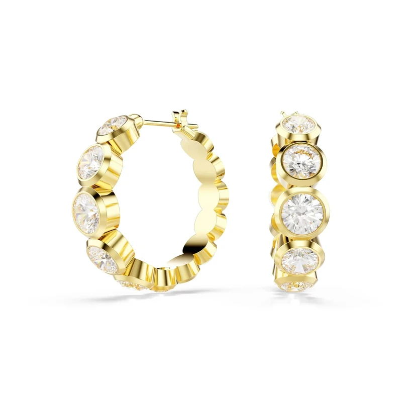Swarovski Imber Hoop Earrings, Clear Round-Cut Crystals in a Gold-Tone Finished Setting, Part of the Swarovski Imber Collection