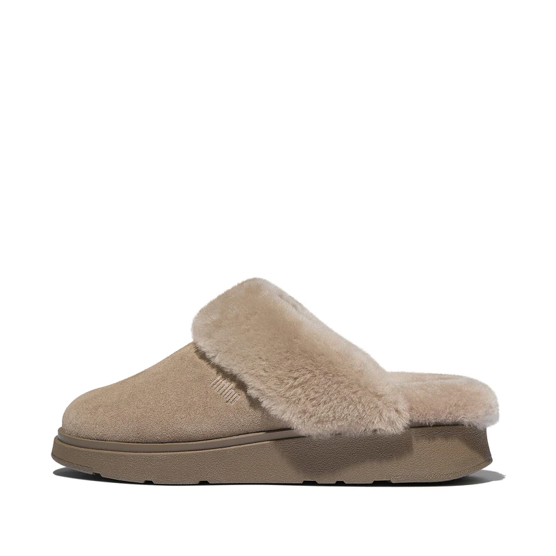 Fitflop GEN-FF Shearling-Collar Suede Slippers - Wide Fit