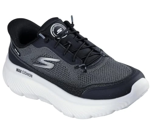 Skechers Women's Go Walk Max Cushioning Hyper Burst Nikita Slip-On Sneakers, Black Textile/White Trim, 6 UK