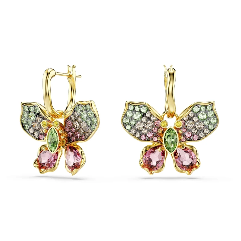 Swarovski Idyllia Drop Earrings, Butterfly Motif with Multicoloured Mixed-Cut Crystals in a Gold-Tone Finished Setting, Part of the Swarovski Idyllia Collection