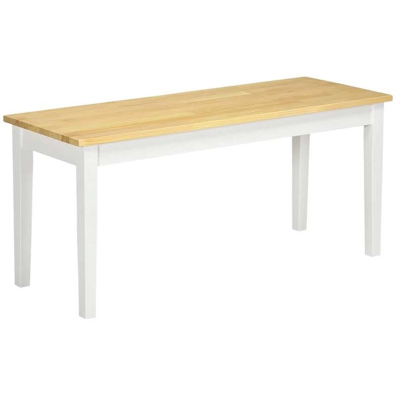 HOMCOM Wooden Bench for 2 People Two-Tone Natural Seat and White Base – 102 x 36 x 45 cm