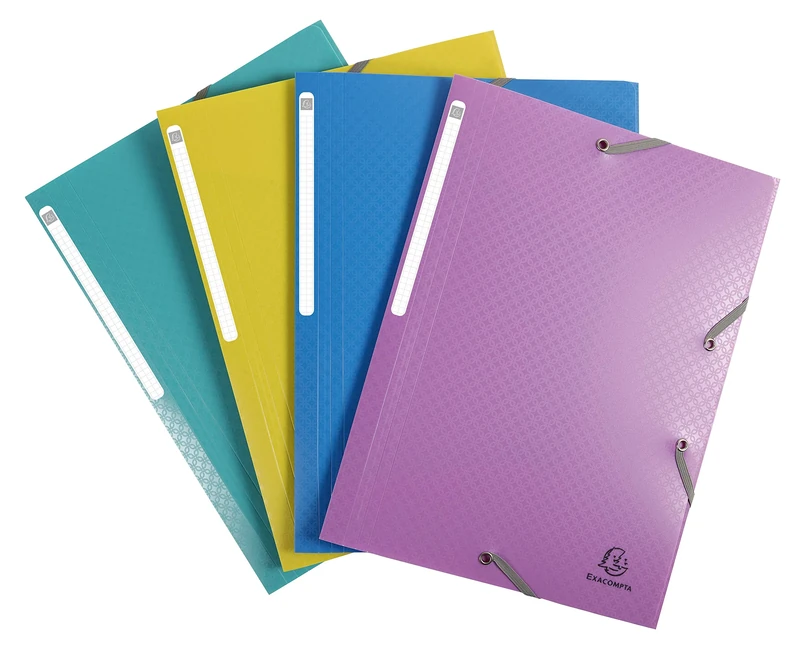 Exacompta - Ref 55190E - Box of 24 Forever Young Elastic folders - 3 Flap Pockets - Made of Recycled Polypropylene - Size 24 x 32 cm for A4 documents - Assorted Colours