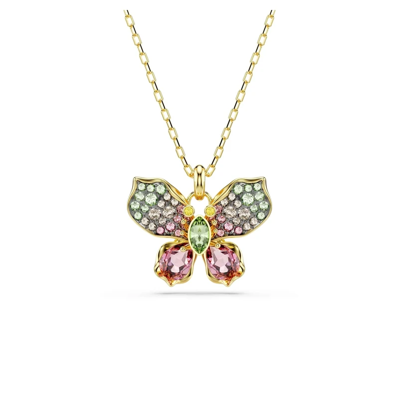 Swarovski Idyllia Pendant Necklace, Butterfly Motif with Multicoloured Mixed-Cut Crystals in a Gold-Tone Finished Setting, Part of the Idyllia Collection
