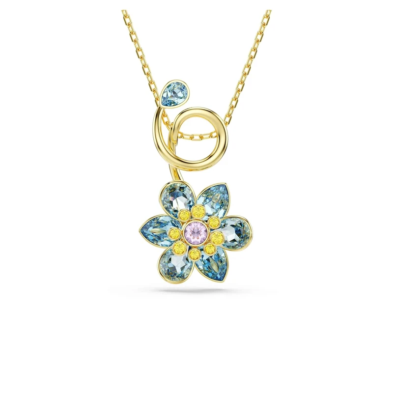 Swarovski Idyllia Pendant Necklace, Flower Motif with Multicoloured Mixed-Cut Crystals in a Gold-Tone Finished Setting, Part of the Idyllia Collection