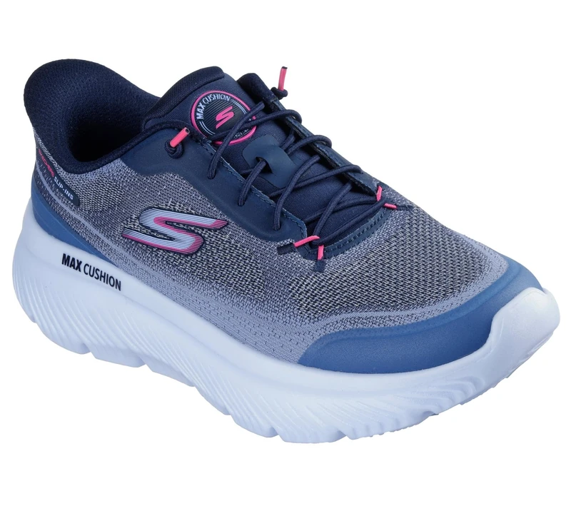 Skechers Women's Go Walk Max Cushioning Hyper Burst Nikita Slip-On Sneakers, Navy Textile/Pink Trim, 6 UK