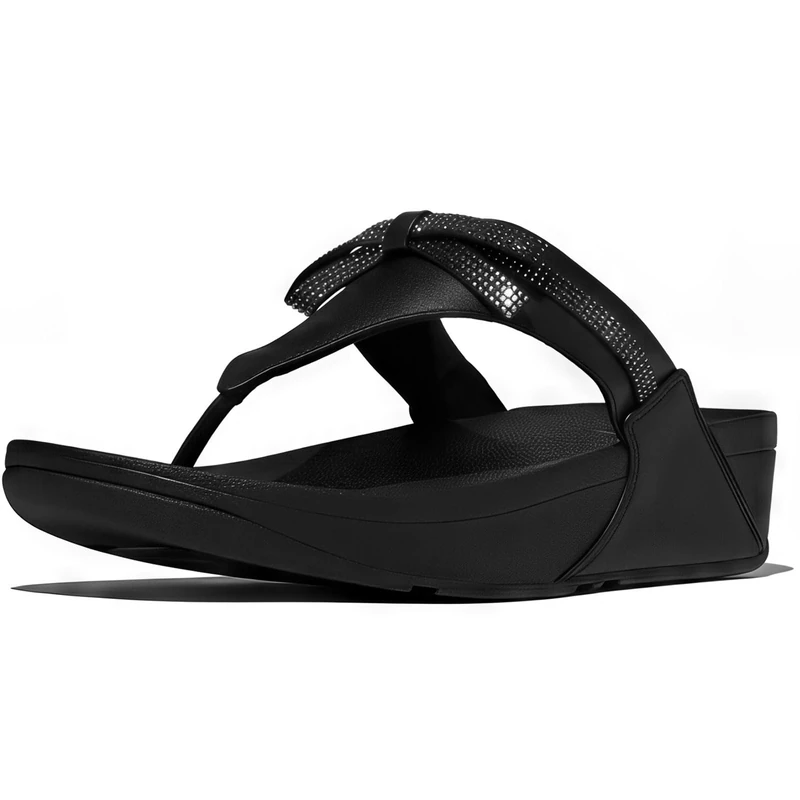 Fitflop LULU GLITZ-BOW LEATHER TOE-POST SANDALS - Image 1