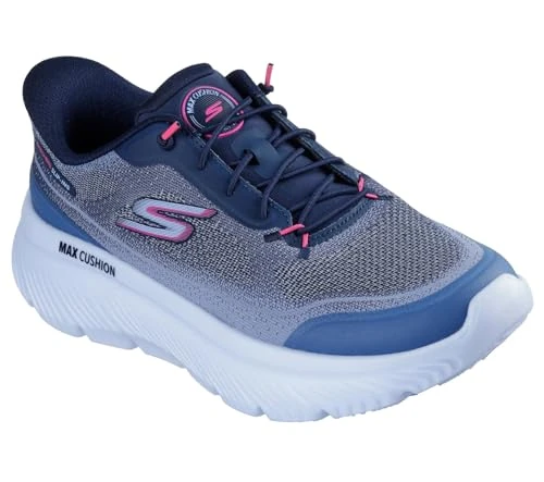 Skechers Women's Go Walk Max Cushioning Hyper Burst Nikita Slip-On Sneakers, Navy Textile/Pink Trim, 5 UK