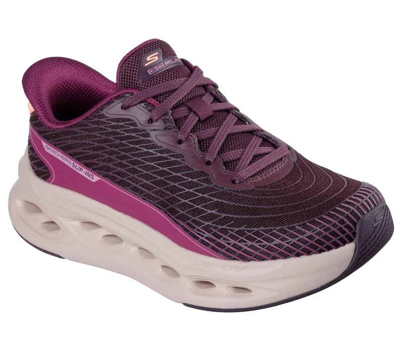 Skechers Women's Max Cushioning Glide-Step Sapphire Slip-On Sneakers, Burgundy Textile/Synthetic, 6.5 UK