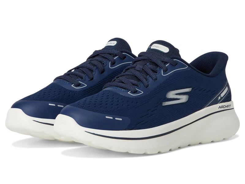 Skechers Women's Go Walk Arch Fit N-Joy Emory Sneaker, Navy Textile/White Trim, 4 UK