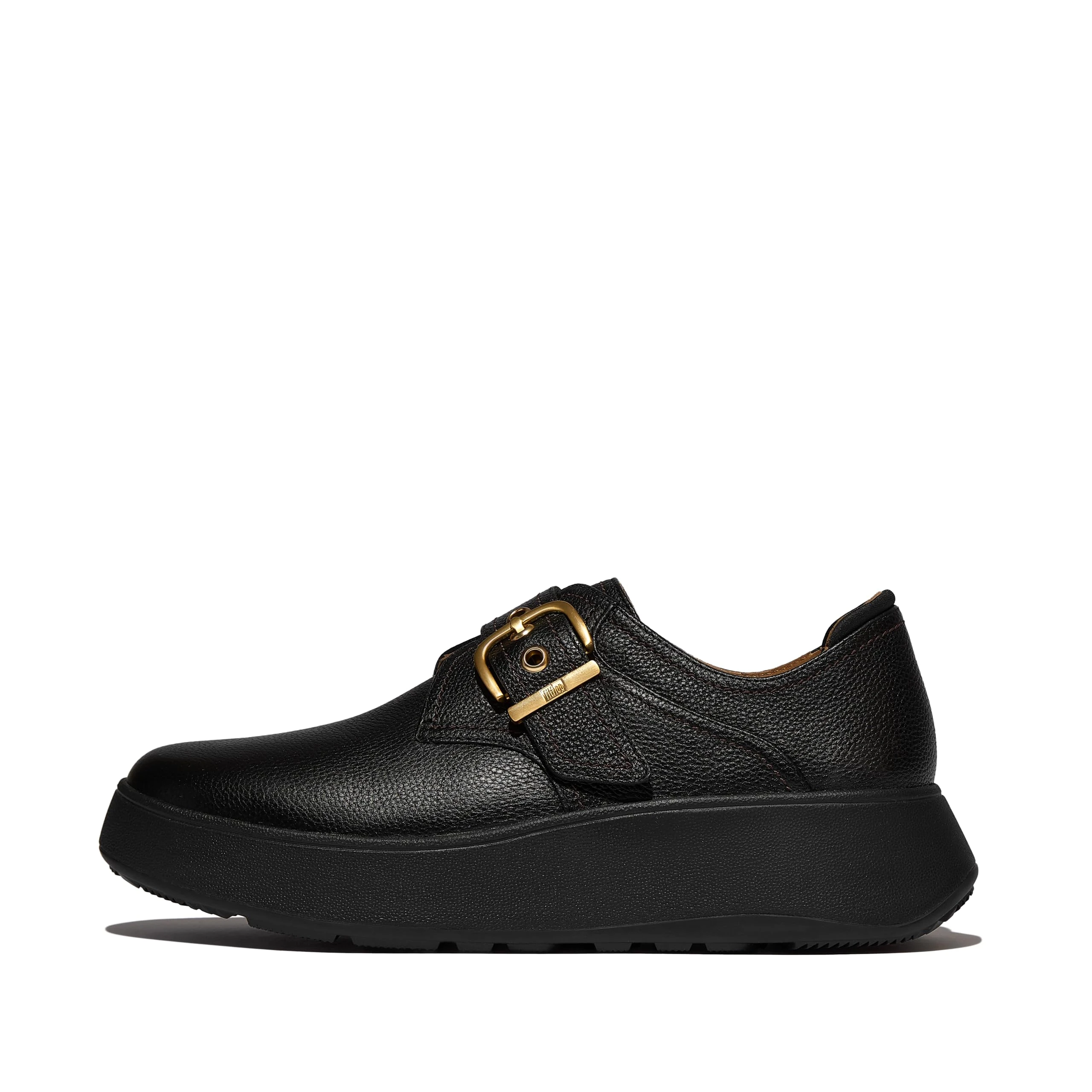 Fitflop Women's F-Mode Stitch Tumbled-Leather Monk Strap Shoes Loafer, Black, 8 UK