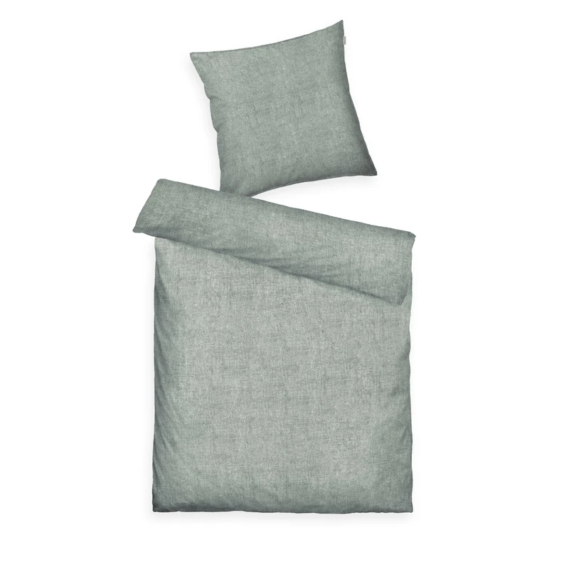 TOM TAILOR Melange Bed Linen, 80 x 80 cm + 135 x 200 cm, 40% Cotton, 25% Viscose, 35% Polyester, with Raised Hem and Branded Zipper, Melange Fabric Green (Soft Forest)
