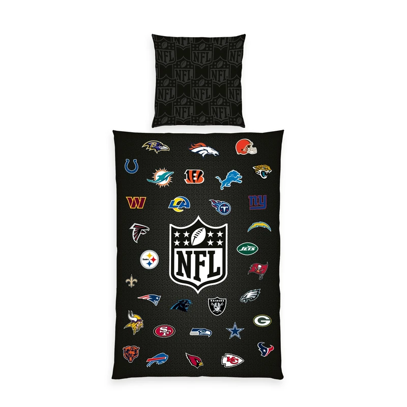 Herding NFL Team Bed Linen, Pillowcase Approx. 80 x 80 cm, Duvet Cover Approx. 135 x 200 cm, with Branded Zip, 100% Cotton/Renforcé