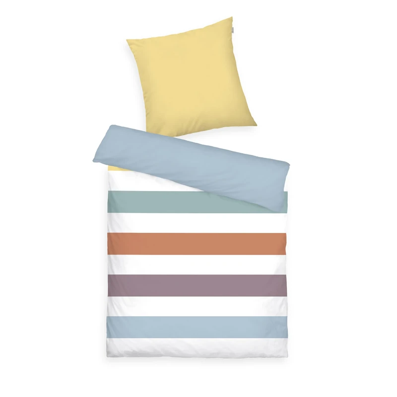 TOM TAILOR Renforcé Bed Linen, 80 x 80 cm + 155 x 220 cm, 100% Cotton/Renforcé, with Reversible Motif and Coloured Branded Zip, Colourful Stripes (Multi Colour)