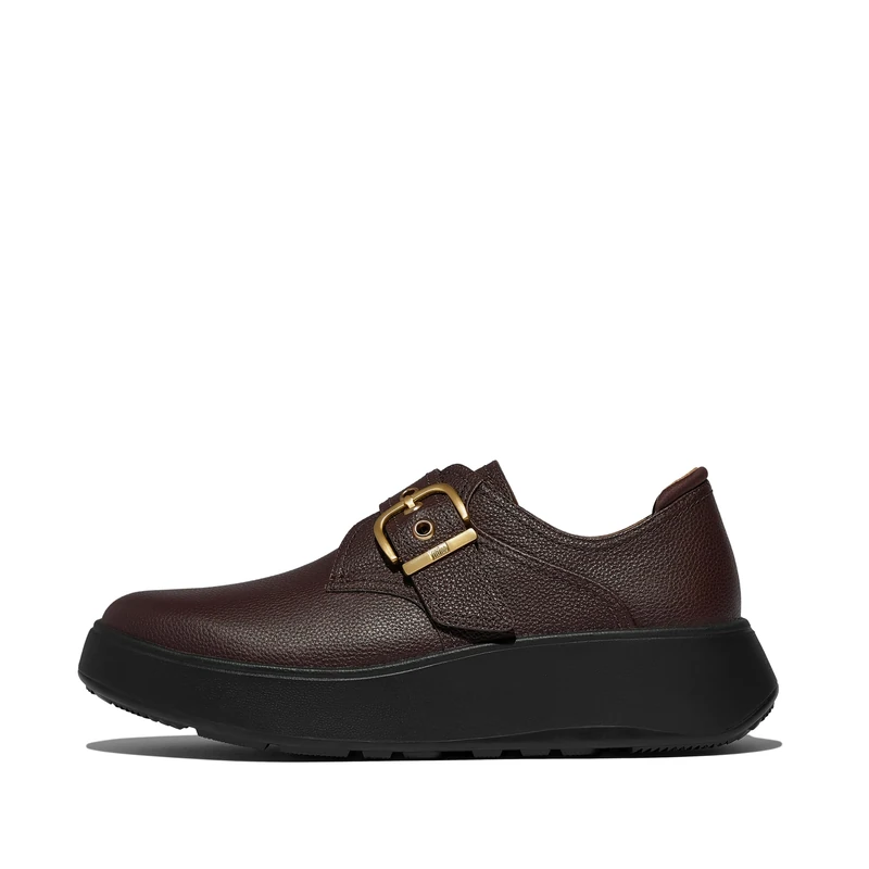 Fitflop Women's F-Mode Stitch Tumbled-Leather Monk Strap Shoes Loafer, Chocolat, 3 UK