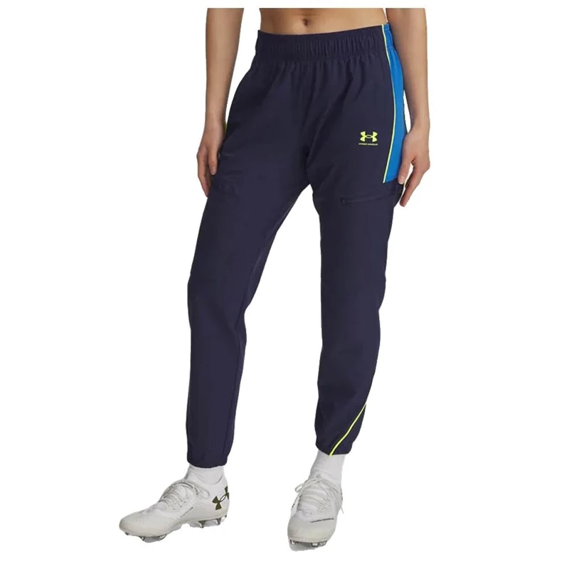 Under Armour Women's Challenger Warmup Pants, Women's Tracksuit Bottoms with Pockets, Water-Repellent Jogging Bottoms for Training and Outdoor Pursuits,Washed Navy / / High Vis Yellow,XL
