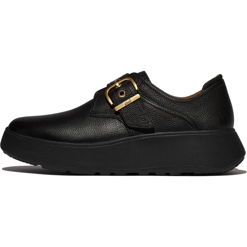Fitflop F-Mode Stitch Tumbled-Leather Monk Strap Shoes Black