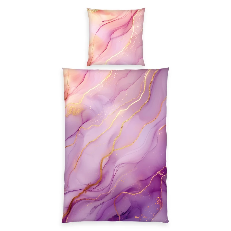 Home Edition Satin Bed Linen Marble, Pillowcase Approx. 80 x 80 cm, Duvet Cover Approx. 155 x 220 cm, with Branded Zip, 100% Cotton/Satin