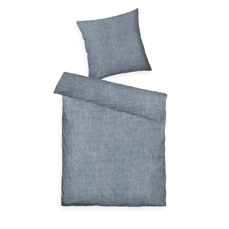 TOM TAILOR Melange Bed Linen 80 x 80 cm + 135 x 200 cm, 40% Cotton, 25% Viscose, 35% Polyester, with High Hem and Branded Zipper, WOVEN Melange Blue (Soft Navy)