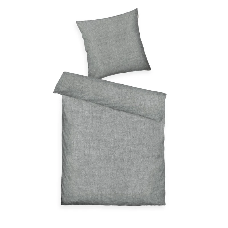 Tom Tailor Melange Bed Linen 80 x 80 cm + 135 x 200 cm, 40% Cotton, 25% Viscose, 35% Polyester, with High Hem and Branded Zipper, Melange Grey Fabric (Soft Grey)