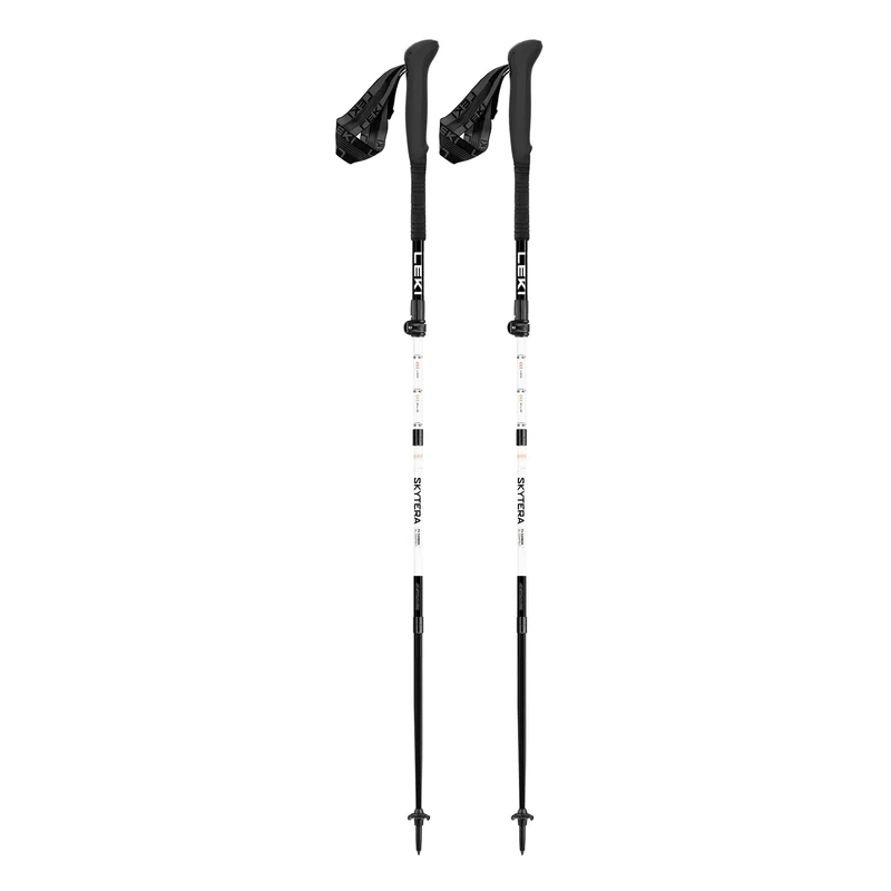 LEKI Skytera FX Carbon SL Compact Collapsible Adjustable Lightweight Walking Poles for Thru-Hiking, Fast-Packing, & Mountaineering - White-Black-Orange - 110-120cm