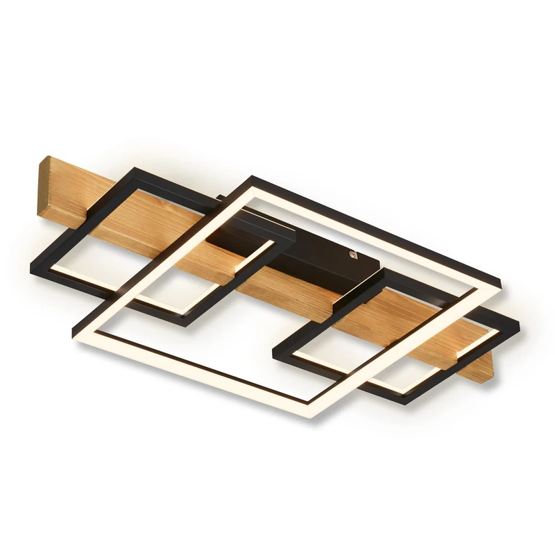 Briloner - LED Ceiling Light with Wood Decoration, indirect Light, 3 Intensity Levels, LED lamp, Ceiling lamp, Living Room lamp, Bedroom lamp, Kitchen lamp, 55x30x8 cm (LxWxH), Black-Wood