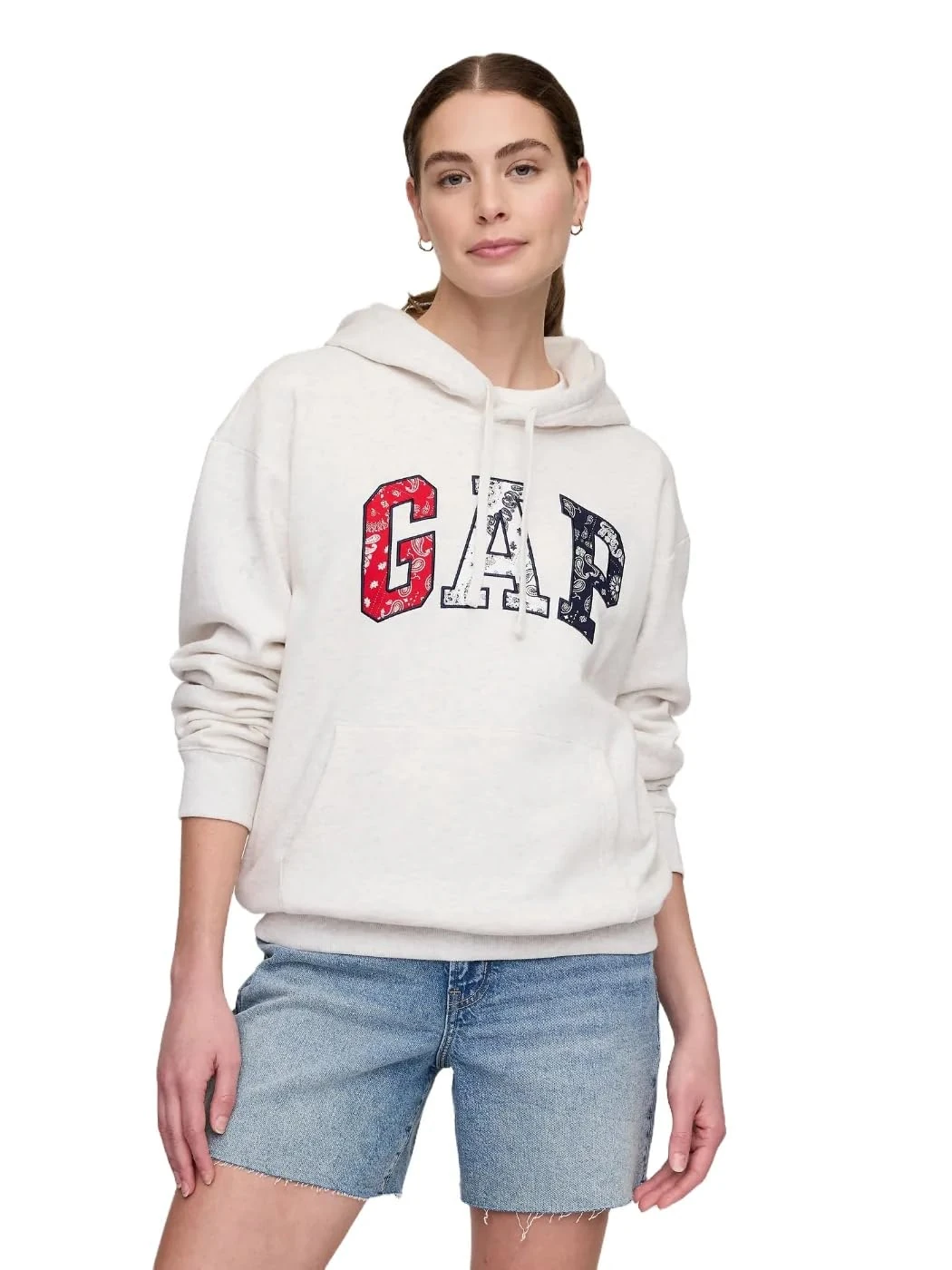 GAP Women's Logo Hoodie Hooded Pull-on Sweatshirt, Bandana Print, XL