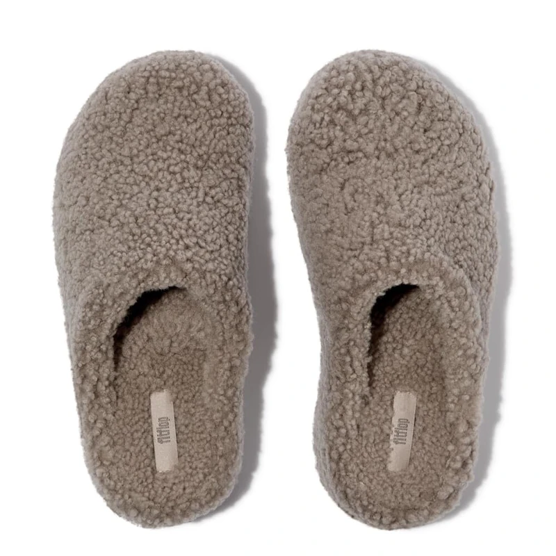 Fitflop SHUV Curly-Shearling Clogs Taupe