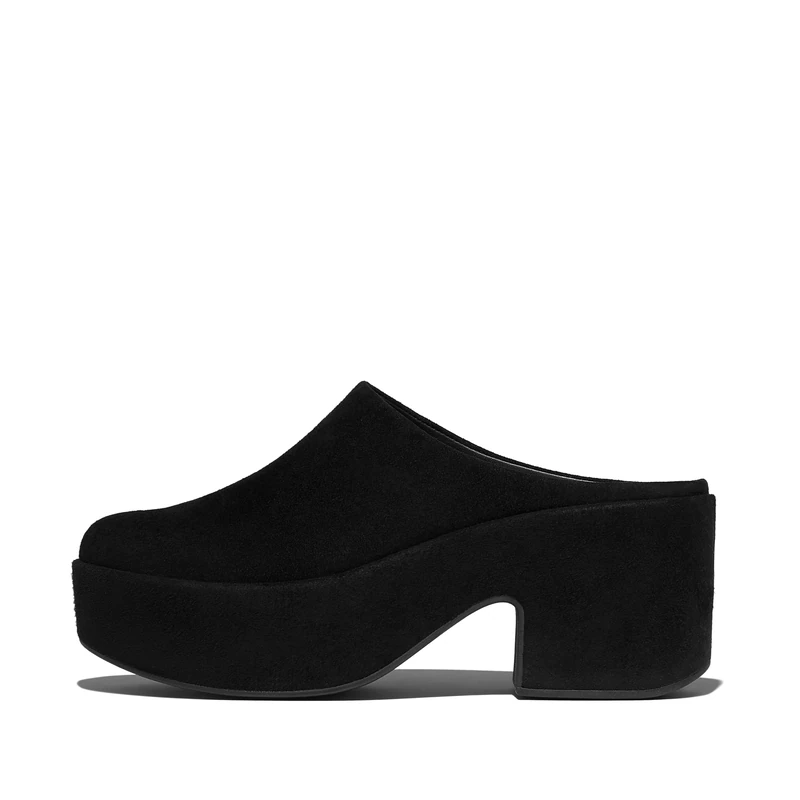 Fitflop PLATFFORMS Full-Suede Heeled Mules All Black