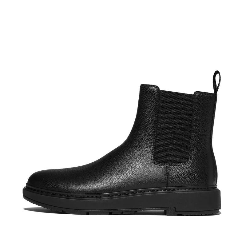 Fitflop SKANDI Mens Tumbled-Leather Chelsea Boots, Black, 11 UK