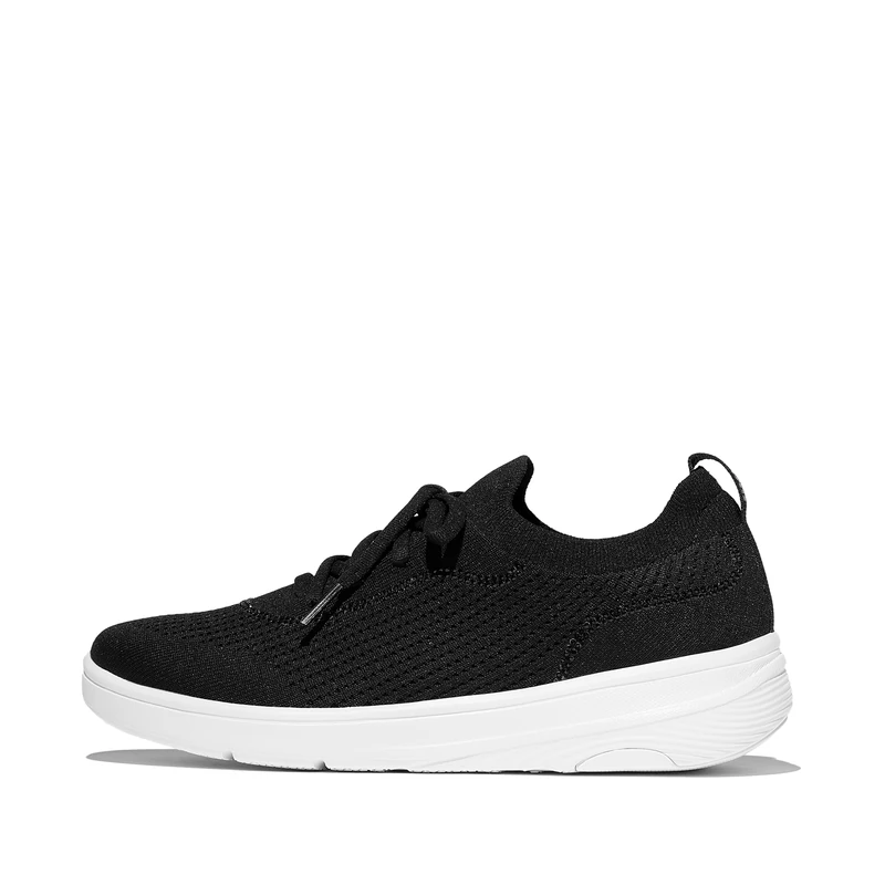 Super-Q Crystal-Trim Knit Slip-ON Laced Sneakers Black