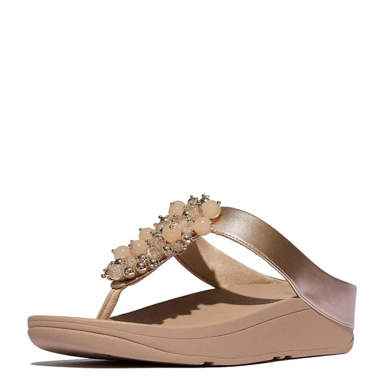 Fitflop Women's FINO Bauble-Bead Toe-Post Sandals, Metallic Classic Beige, 6 UK