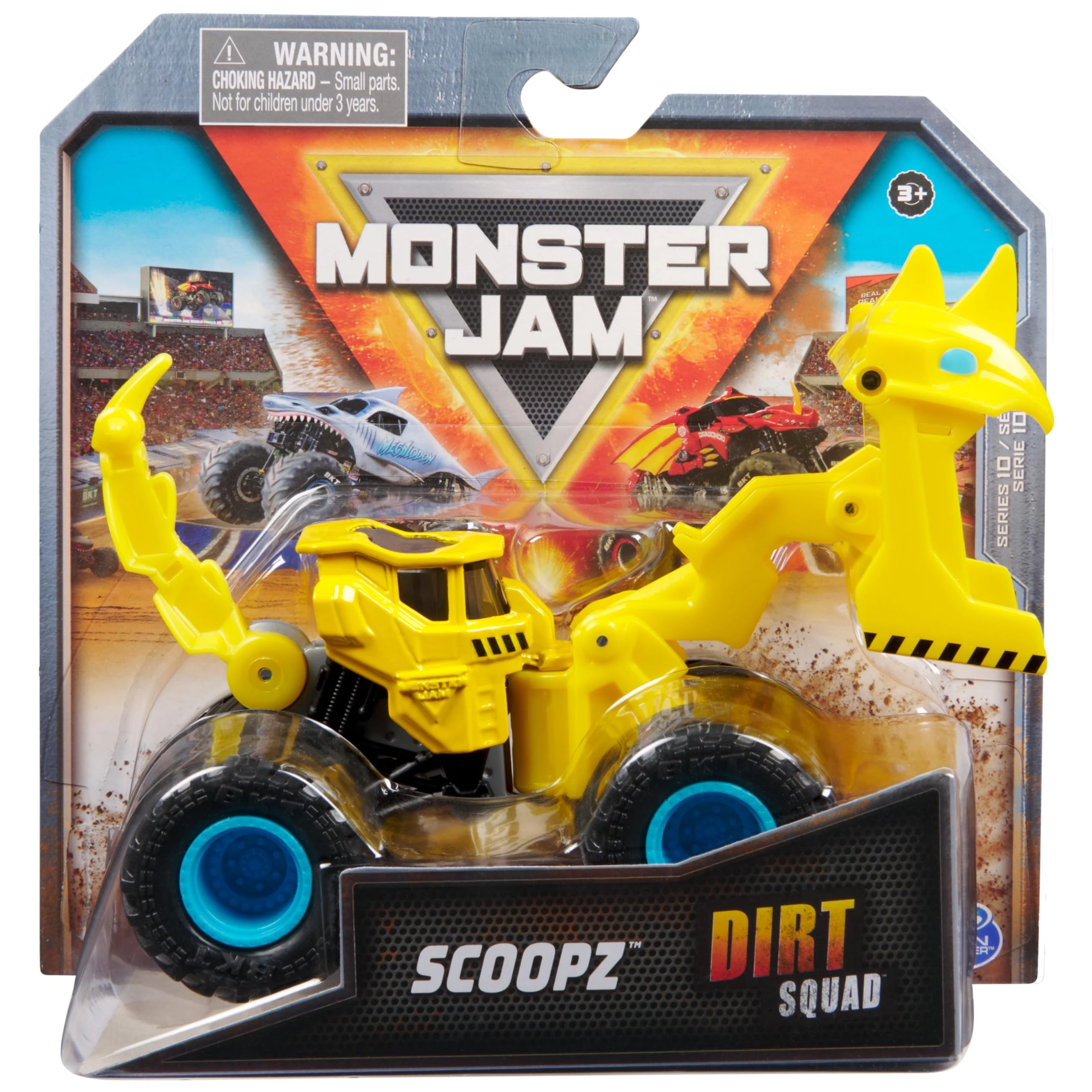 Monster Jam, Scoopz Dirt Squad Monster Truck with Official 1:64 Scale Dumper Truck Toy for Pressure Vehicles for Children Aged 3+